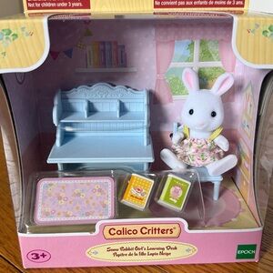 NWT - Calico Critters Girl Learning Desk Accessory Set with Bunny Snow Rabbit